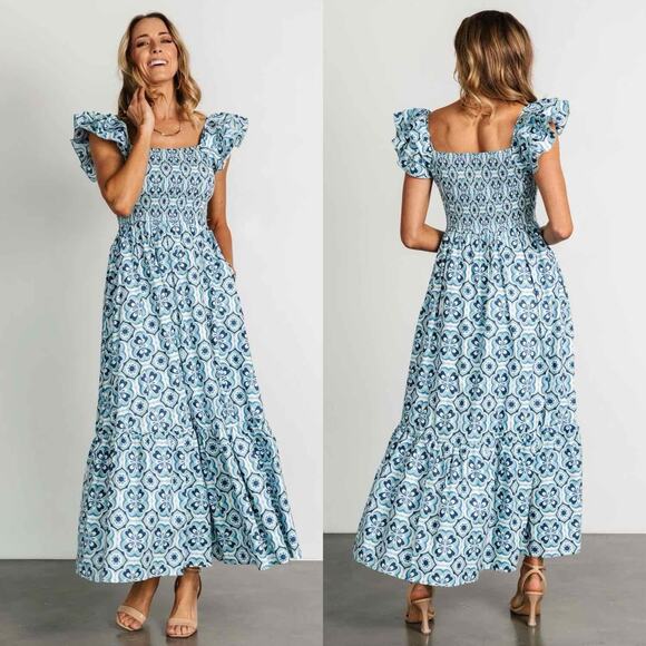 Baltic Born NWT Zoey Smocked Maxi Dress Blue Sz XL - Picture 1 of 8